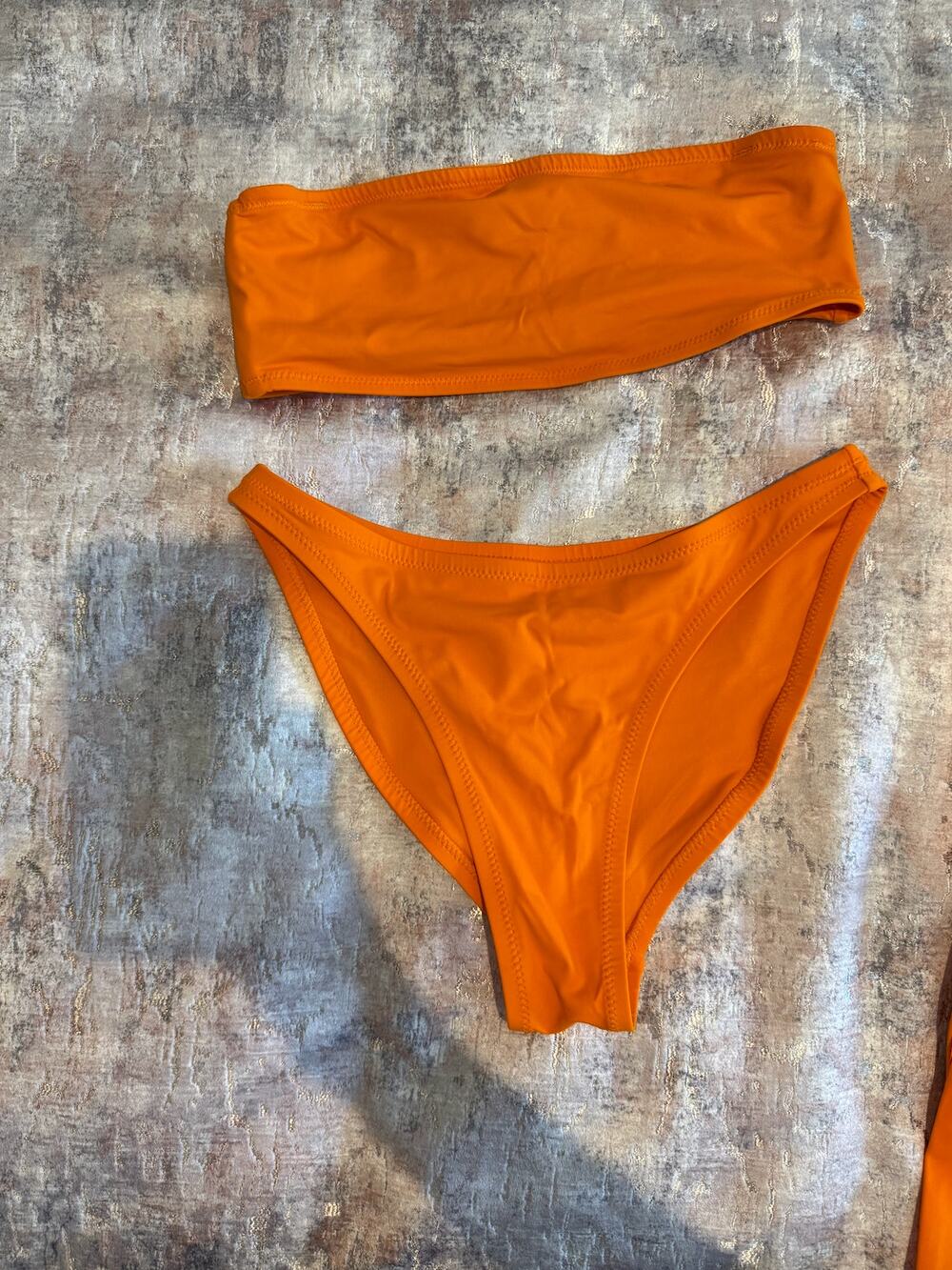 Skims Orange Bandeau Bikini Set + Matching Sarong Swim Skirt | 3-Piece